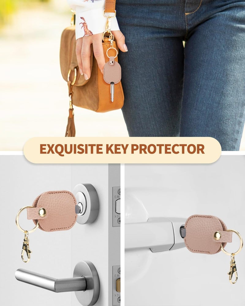 Aecsze Leather Car Key Cover, Key Covers for Car Keys, Broken Key Protector with Iron Key Ring (Pink) - Image 4